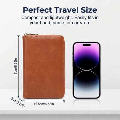 Multi-Functional RFID Passport Wallet,Slim Leather Travel Wallet for Men & Women, Anti-Theft Passport Holder With Zipper & Wristlet Strap,Holds Credit Cards, Cash,Tickets, Boarding Passes (Brown)