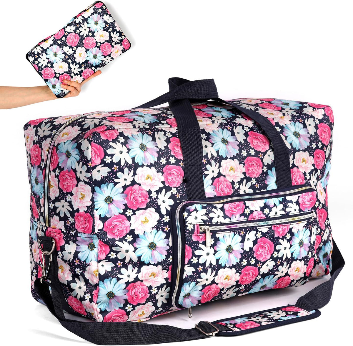 22" Foldable Large Travel Duffel Duffle Bag Sports Gym Tote Bag For Women Overnight Carryon Weekend Bag Shoulder Bag Water Resistant