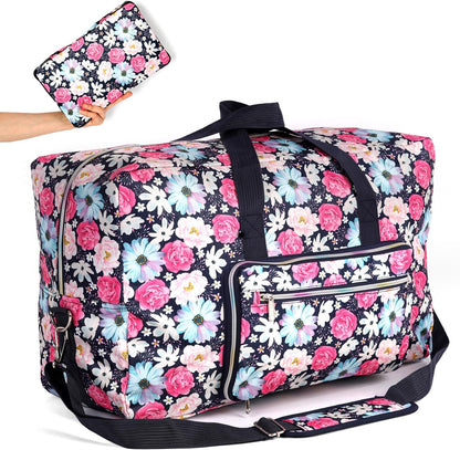 22" Foldable Large Travel Duffel Duffle Bag Sports Gym Tote Bag For Women Overnight Carryon Weekend Bag Shoulder Bag Water Resistant