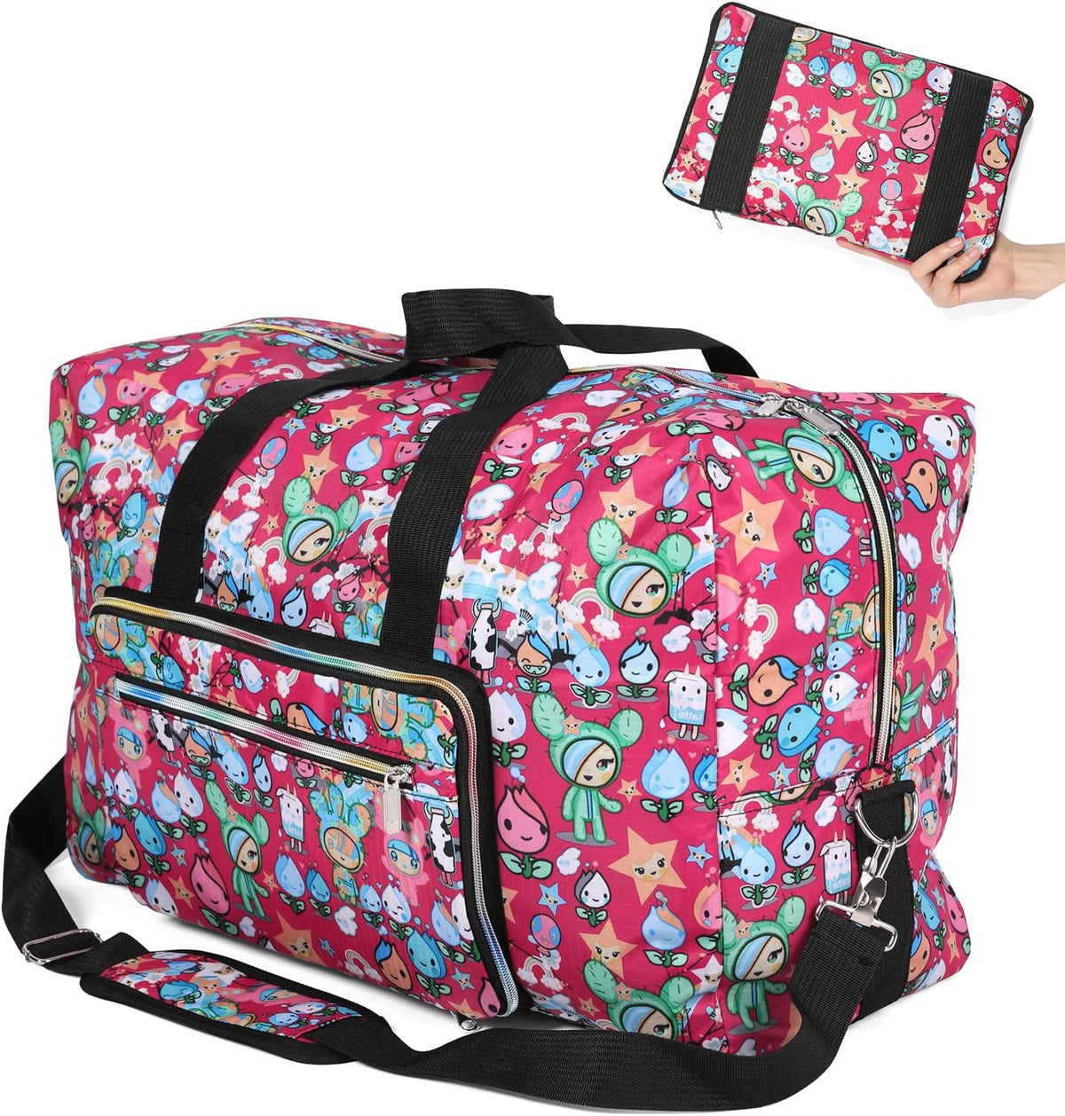 22" Foldable Large Travel Duffel Duffle Bag Sports Gym Tote Bag For Women Overnight Carryon Weekend Bag Shoulder Bag Water Resistant