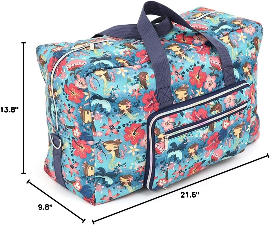 22" Foldable Large Travel Duffel Duffle Bag Sports Gym Tote Bag For Women Overnight Carryon Weekend Bag Shoulder Bag Water Resistant