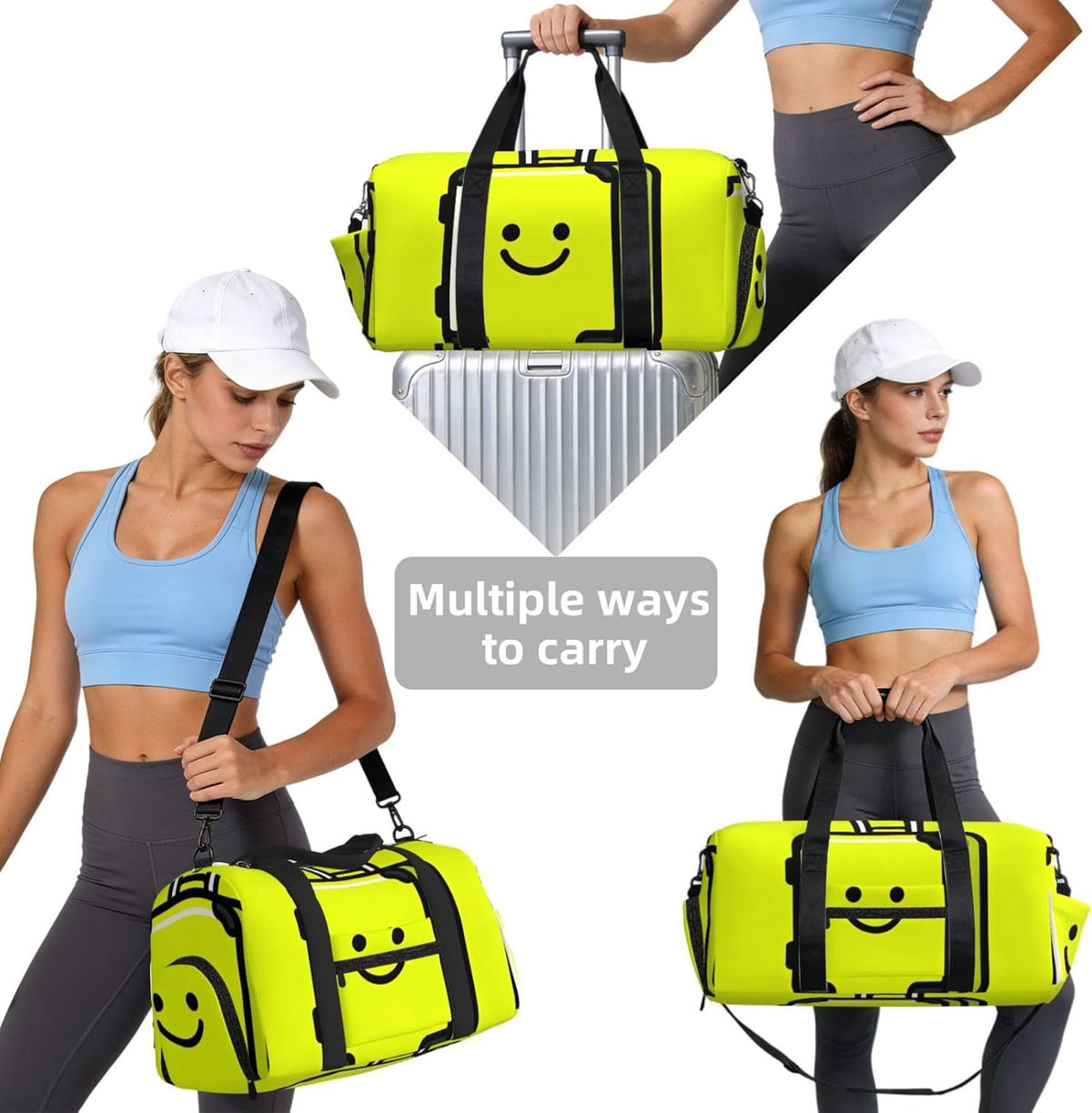 Suitcase Face Duffel Bag with Shoe Compartment-Sports Gym Weekender for Men Women, Waterproof Travel Tote with Wet Pocket for Dirty Shoes