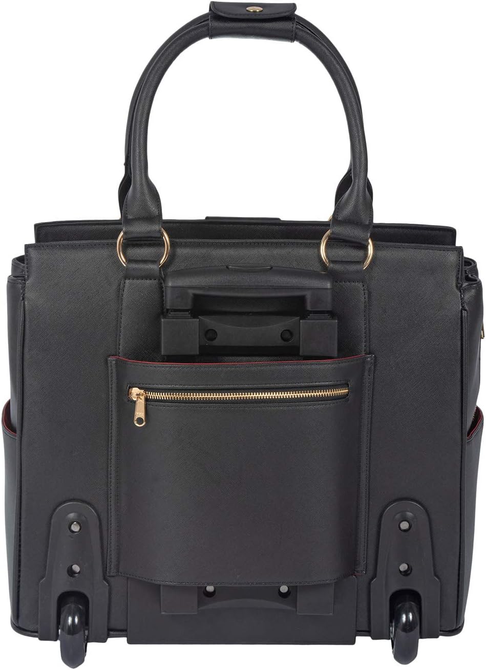 JKM & Company Rolling Laptop Bag for Women | Designer Wheeled Briefcase | Fits 13-17" Laptops | Office Travel Computer Case (Executive Taupe)