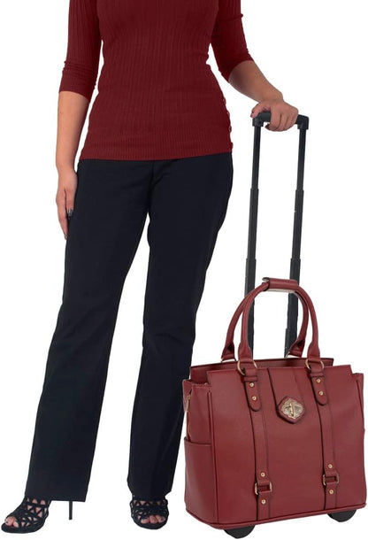 JKM & Company Rolling Laptop Bag for Women | Designer Wheeled Briefcase | Fits 13-17" Laptops | Office Travel Computer Case (Executive Taupe)