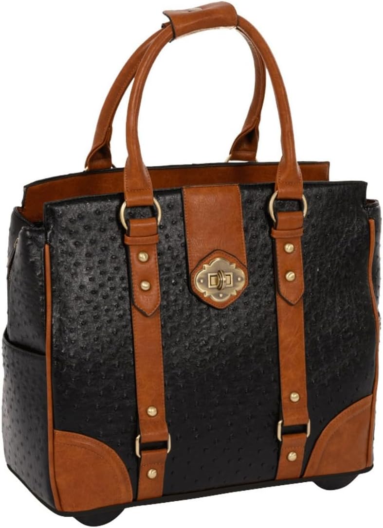 JKM & Company Rolling Laptop Bag for Women | Designer Wheeled Briefcase | Fits 13-17" Laptops | Office Travel Computer Case (Executive Taupe)