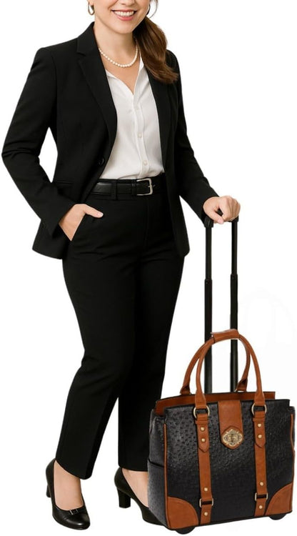 JKM & Company Rolling Laptop Bag for Women | Designer Wheeled Briefcase | Fits 13-17" Laptops | Office Travel Computer Case (Executive Taupe)