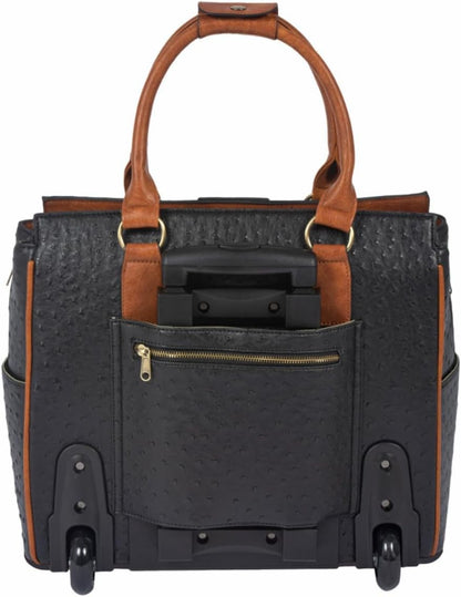JKM & Company Rolling Laptop Bag for Women | Designer Wheeled Briefcase | Fits 13-17" Laptops | Office Travel Computer Case (Executive Taupe)