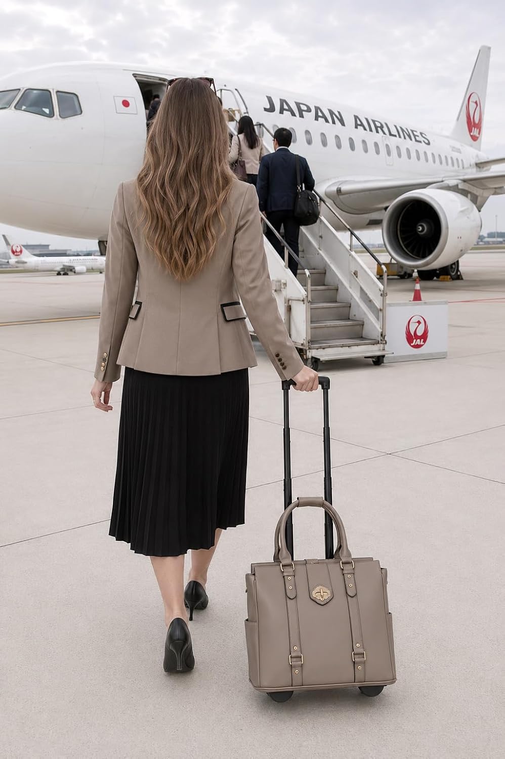 JKM & Company Rolling Laptop Bag for Women | Designer Wheeled Briefcase | Fits 13-17" Laptops | Office Travel Computer Case (Executive Taupe)