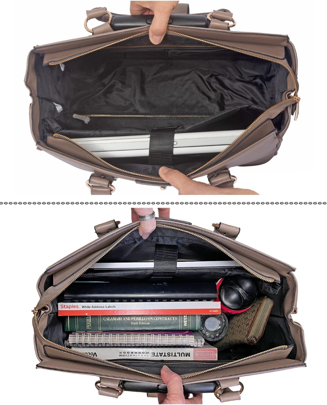 JKM & Company Rolling Laptop Bag for Women | Designer Wheeled Briefcase | Fits 13-17" Laptops | Office Travel Computer Case (Executive Taupe)