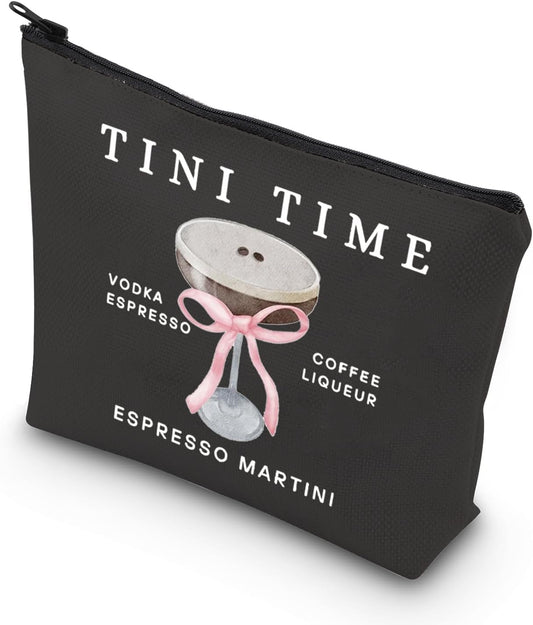 Espresso Martini Makeup Bag - Tini Time Gift for Cocktail and Alcohol Lovers - Zipper Pouch Bag