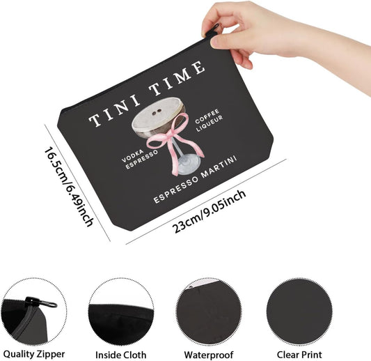 Espresso Martini Makeup Bag - Tini Time Gift for Cocktail and Alcohol Lovers - Zipper Pouch Bag