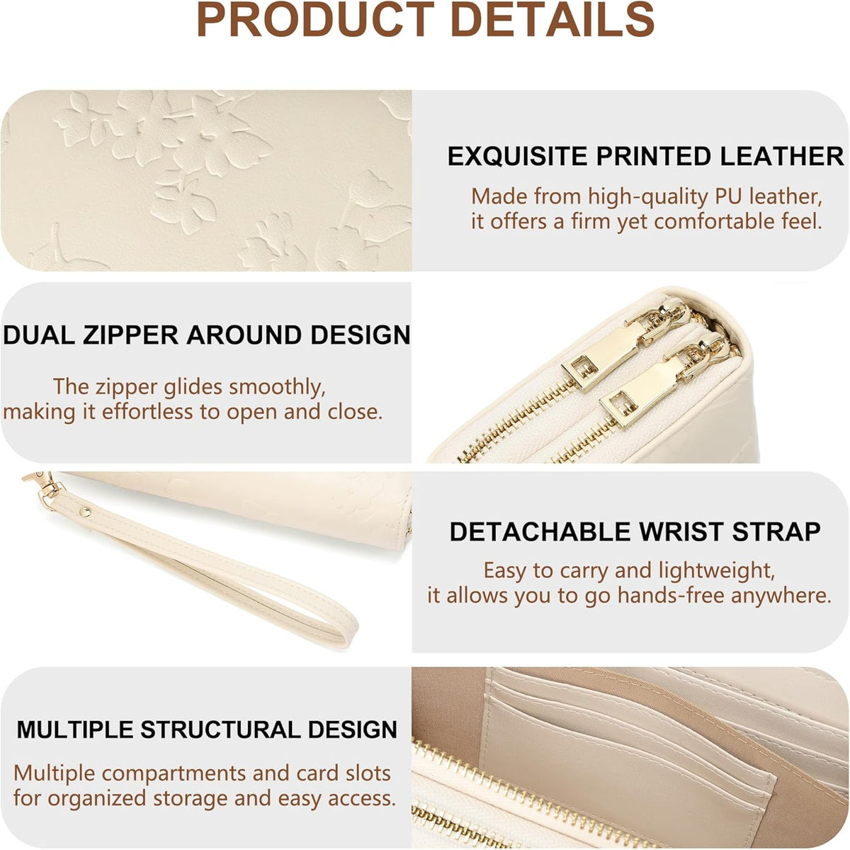 Womens Wallet RFID Blocking Large Capacity Vegan Leather Double Zip Wristlet Wallet Card Holder Travel Ladies Clutch