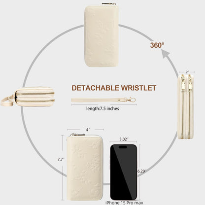 Womens Wallet RFID Blocking Large Capacity Vegan Leather Double Zip Wristlet Wallet Card Holder Travel Ladies Clutch