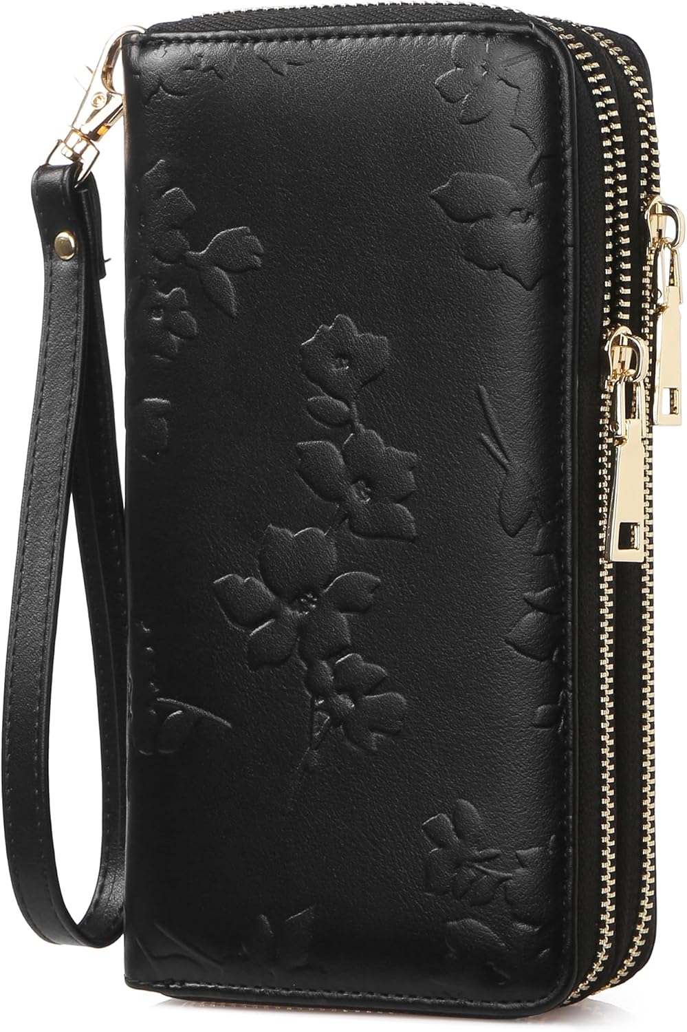 Womens Wallet RFID Blocking Large Capacity Vegan Leather Double Zip Wristlet Wallet Card Holder Travel Ladies Clutch