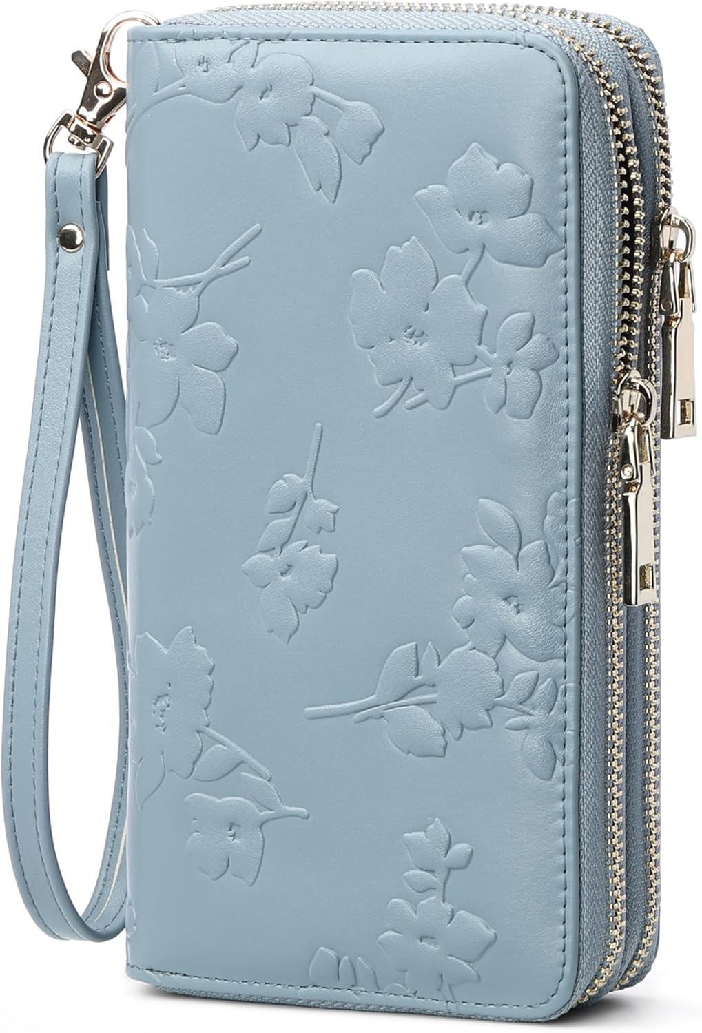 Womens Wallet RFID Blocking Large Capacity Vegan Leather Double Zip Wristlet Wallet Card Holder Travel Ladies Clutch