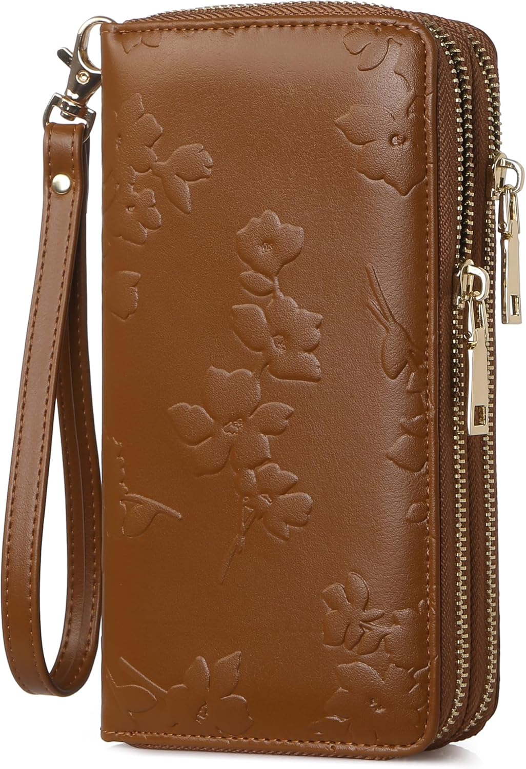 Womens Wallet RFID Blocking Large Capacity Vegan Leather Double Zip Wristlet Wallet Card Holder Travel Ladies Clutch
