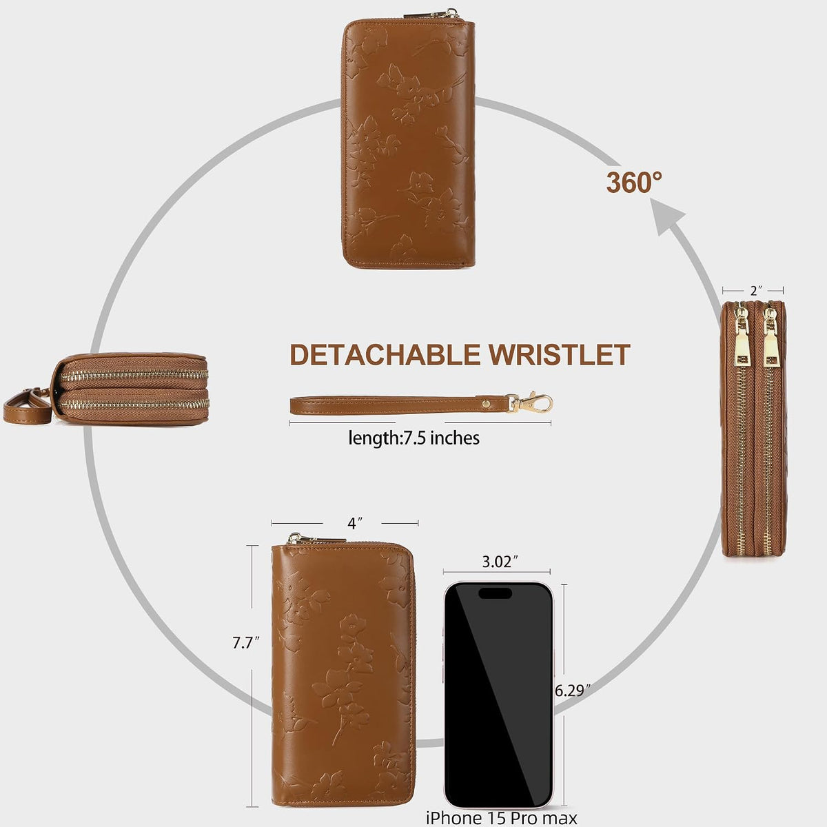 Womens Wallet RFID Blocking Large Capacity Vegan Leather Double Zip Wristlet Wallet Card Holder Travel Ladies Clutch