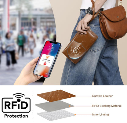 Womens Wallet RFID Blocking Large Capacity Vegan Leather Double Zip Wristlet Wallet Card Holder Travel Ladies Clutch