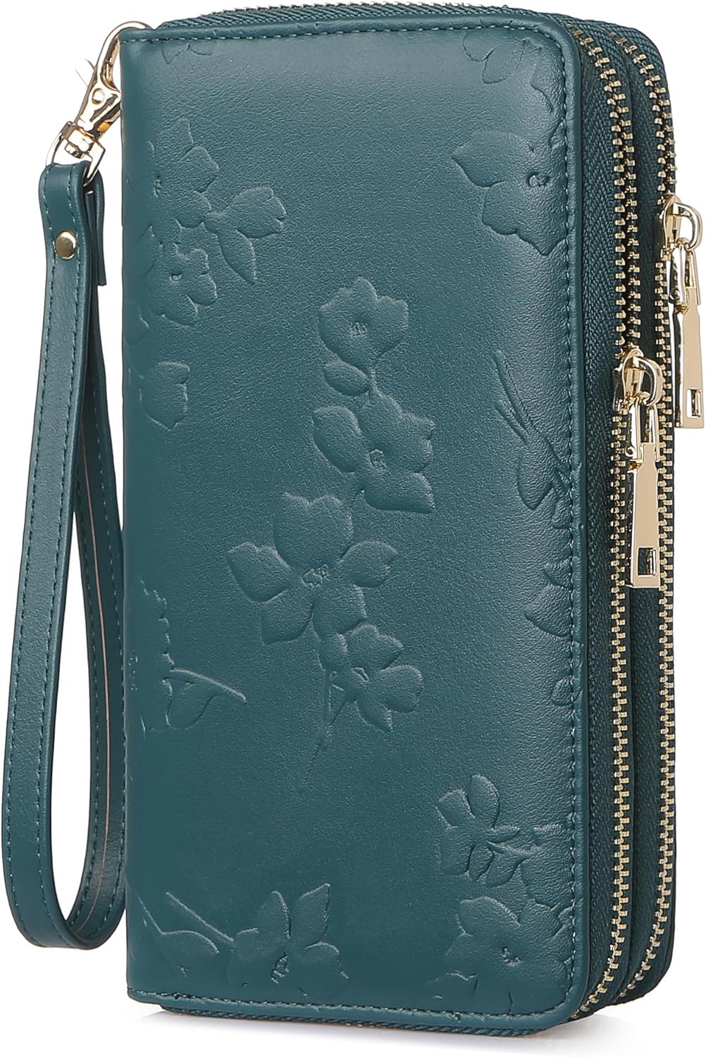 Womens Wallet RFID Blocking Large Capacity Vegan Leather Double Zip Wristlet Wallet Card Holder Travel Ladies Clutch