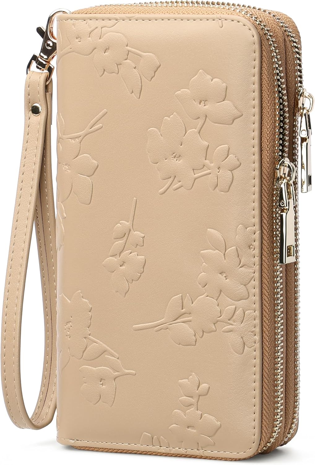 Womens Wallet RFID Blocking Large Capacity Vegan Leather Double Zip Wristlet Wallet Card Holder Travel Ladies Clutch
