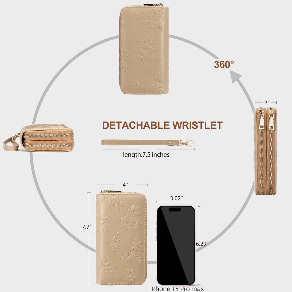 Womens Wallet RFID Blocking Large Capacity Vegan Leather Double Zip Wristlet Wallet Card Holder Travel Ladies Clutch