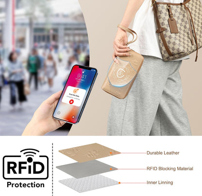 Womens Wallet RFID Blocking Large Capacity Vegan Leather Double Zip Wristlet Wallet Card Holder Travel Ladies Clutch