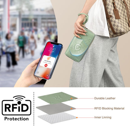 Womens Wallet RFID Blocking Large Capacity Vegan Leather Double Zip Wristlet Wallet Card Holder Travel Ladies Clutch