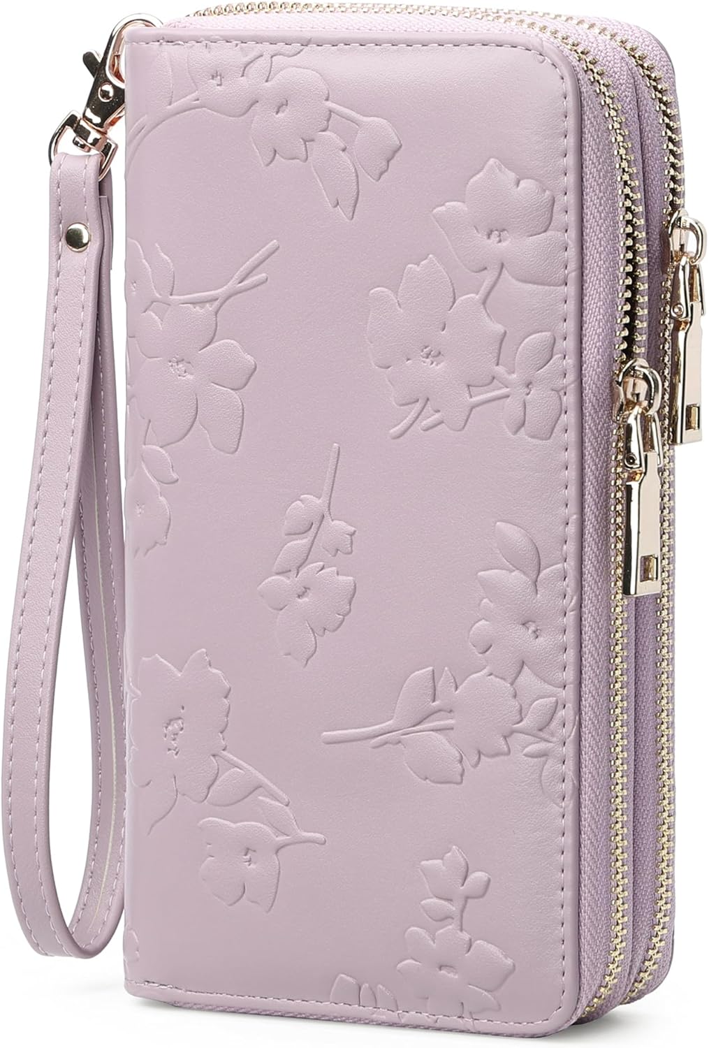 Womens Wallet RFID Blocking Large Capacity Vegan Leather Double Zip Wristlet Wallet Card Holder Travel Ladies Clutch