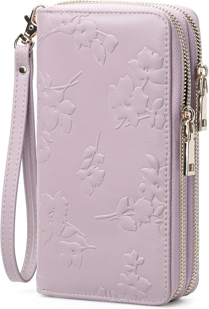 Womens Wallet RFID Blocking Large Capacity Vegan Leather Double Zip Wristlet Wallet Card Holder Travel Ladies Clutch