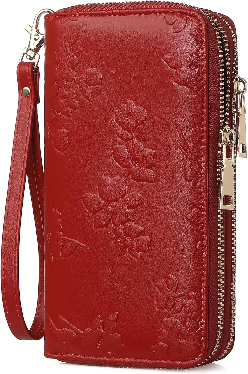 Womens Wallet RFID Blocking Large Capacity Vegan Leather Double Zip Wristlet Wallet Card Holder Travel Ladies Clutch