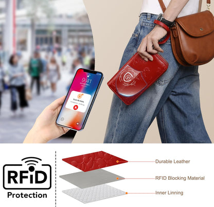 Womens Wallet RFID Blocking Large Capacity Vegan Leather Double Zip Wristlet Wallet Card Holder Travel Ladies Clutch