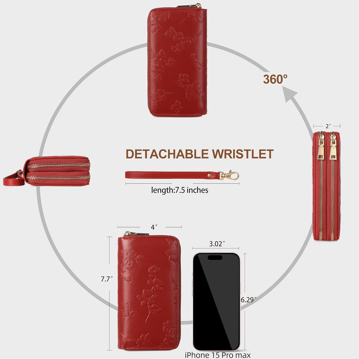 Womens Wallet RFID Blocking Large Capacity Vegan Leather Double Zip Wristlet Wallet Card Holder Travel Ladies Clutch