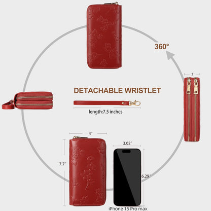 Womens Wallet RFID Blocking Large Capacity Vegan Leather Double Zip Wristlet Wallet Card Holder Travel Ladies Clutch