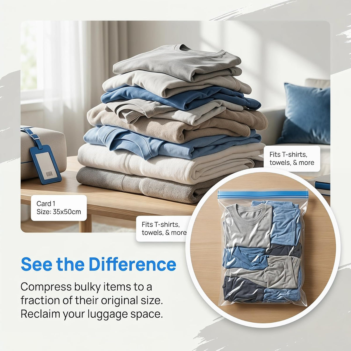 2pcs Hand-Roll Travel Compression Bags-No Pump or Vacuum Needed, Transparent Storage Bags Closure, Upgraded Frosted Texture, Ideal for Towels, Socks,Cosmetics,Underwear,Suitable for Carry-On Luggage