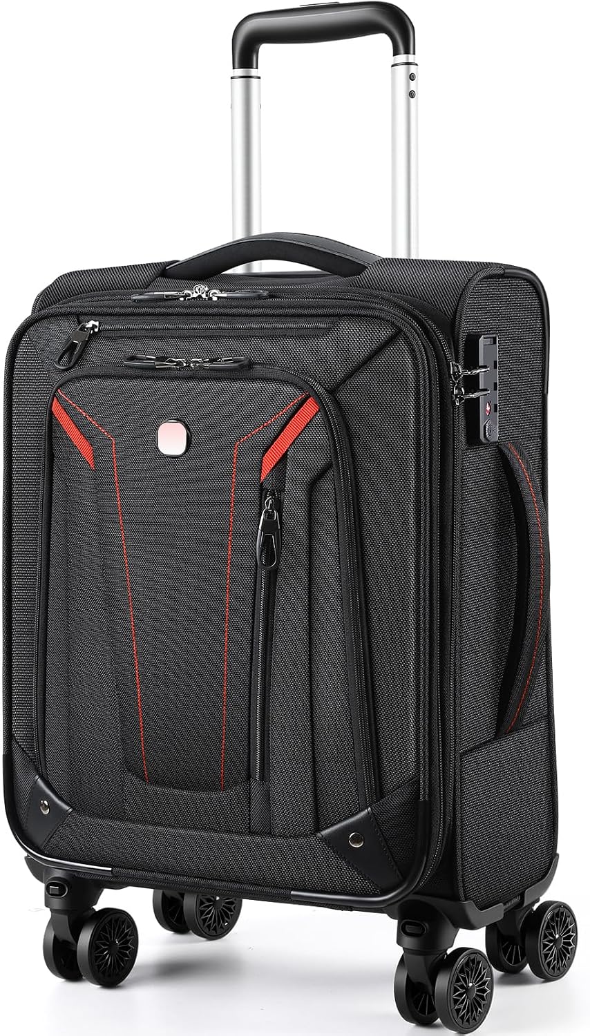 Carry On Luggage 22x14x9 Airline Approved, 22 Inch Rigid Frame Suitcases with Detachable Spinner Wheels, Softside Carry On Suitcase with USB & Type-C Ports,TSA Lock,Large Travel Luggage