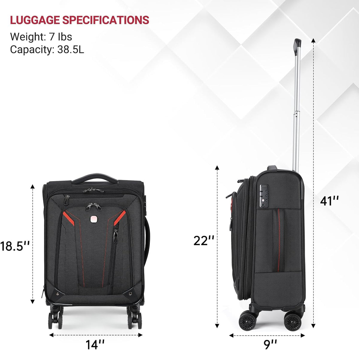 Carry On Luggage 22x14x9 Airline Approved, 22 Inch Rigid Frame Suitcases with Detachable Spinner Wheels, Softside Carry On Suitcase with USB & Type-C Ports,TSA Lock,Large Travel Luggage