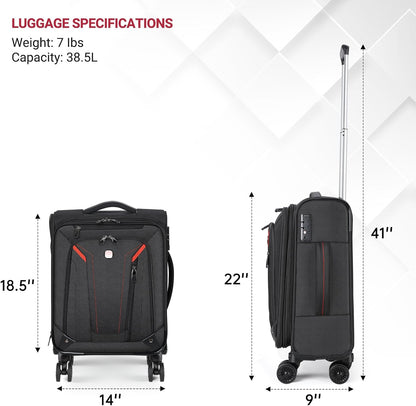 Carry On Luggage 22x14x9 Airline Approved, 22 Inch Rigid Frame Suitcases with Detachable Spinner Wheels, Softside Carry On Suitcase with USB & Type-C Ports,TSA Lock,Large Travel Luggage
