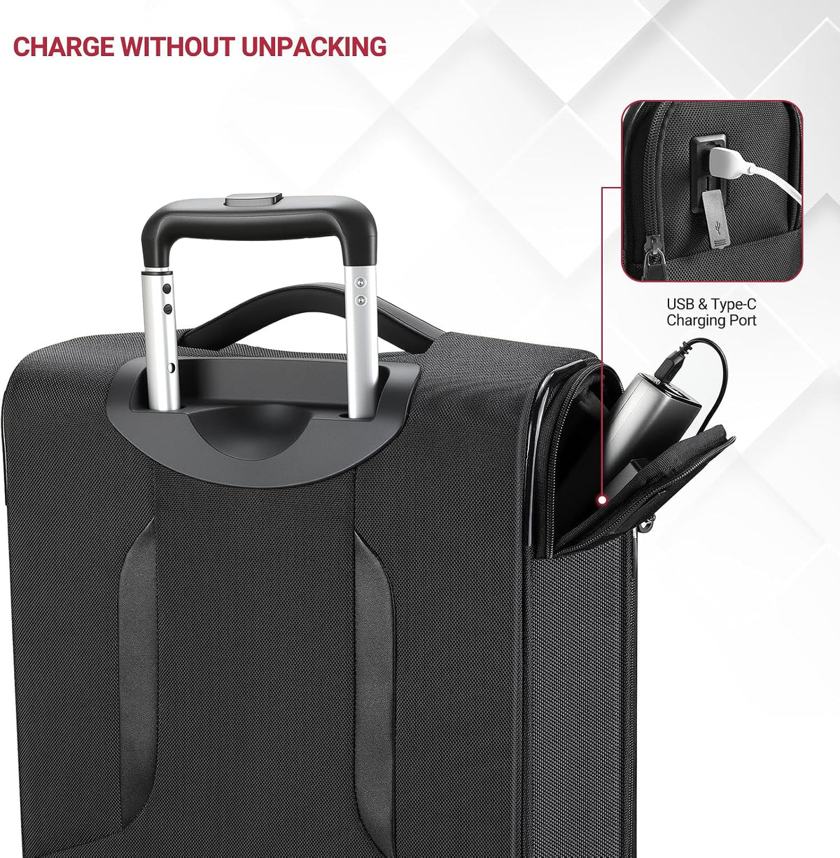 Carry On Luggage 22x14x9 Airline Approved, 22 Inch Rigid Frame Suitcases with Detachable Spinner Wheels, Softside Carry On Suitcase with USB & Type-C Ports,TSA Lock,Large Travel Luggage