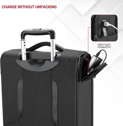 Carry On Luggage 22x14x9 Airline Approved, 22 Inch Rigid Frame Suitcases with Detachable Spinner Wheels, Softside Carry On Suitcase with USB & Type-C Ports,TSA Lock,Large Travel Luggage