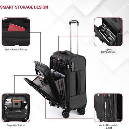Carry On Luggage 22x14x9 Airline Approved, 22 Inch Rigid Frame Suitcases with Detachable Spinner Wheels, Softside Carry On Suitcase with USB & Type-C Ports,TSA Lock,Large Travel Luggage