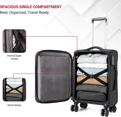 Carry On Luggage 22x14x9 Airline Approved, 22 Inch Rigid Frame Suitcases with Detachable Spinner Wheels, Softside Carry On Suitcase with USB & Type-C Ports,TSA Lock,Large Travel Luggage