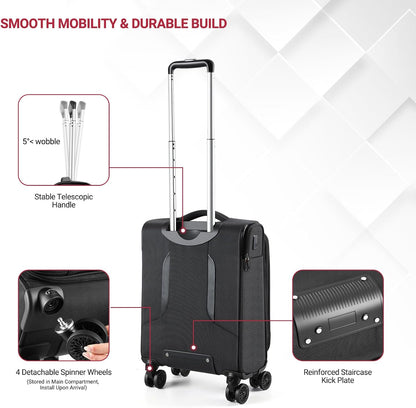 Carry On Luggage 22x14x9 Airline Approved, 22 Inch Rigid Frame Suitcases with Detachable Spinner Wheels, Softside Carry On Suitcase with USB & Type-C Ports,TSA Lock,Large Travel Luggage