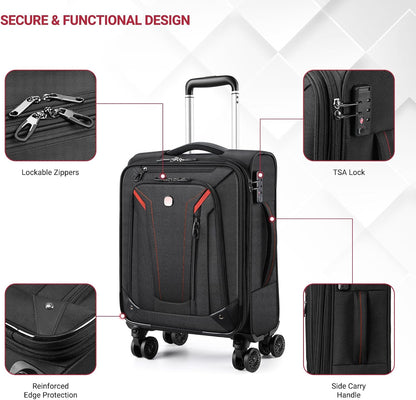 Carry On Luggage 22x14x9 Airline Approved, 22 Inch Rigid Frame Suitcases with Detachable Spinner Wheels, Softside Carry On Suitcase with USB & Type-C Ports,TSA Lock,Large Travel Luggage