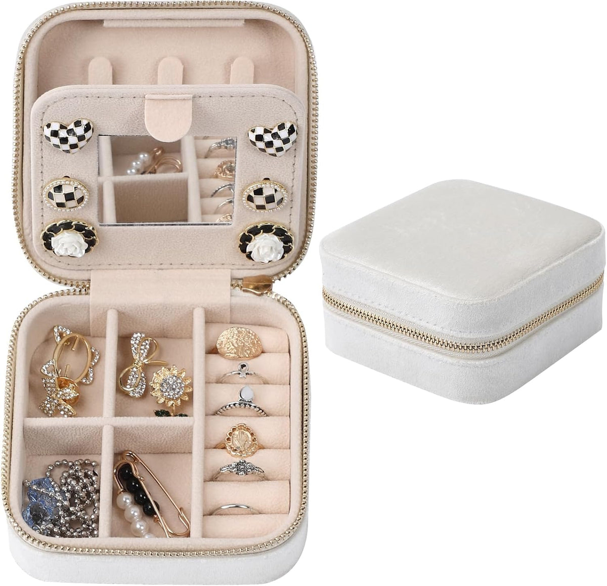 Velvet Travel Jewelry Box, Mini Travel Jewelry Case, Small Portable Travel Jewelry Organizer for Women Girls (Green)