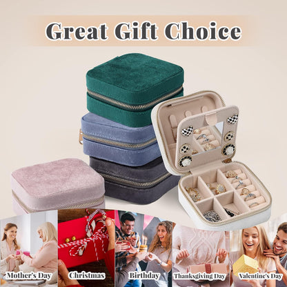 Velvet Travel Jewelry Box, Mini Travel Jewelry Case, Small Portable Travel Jewelry Organizer for Women Girls (Green)