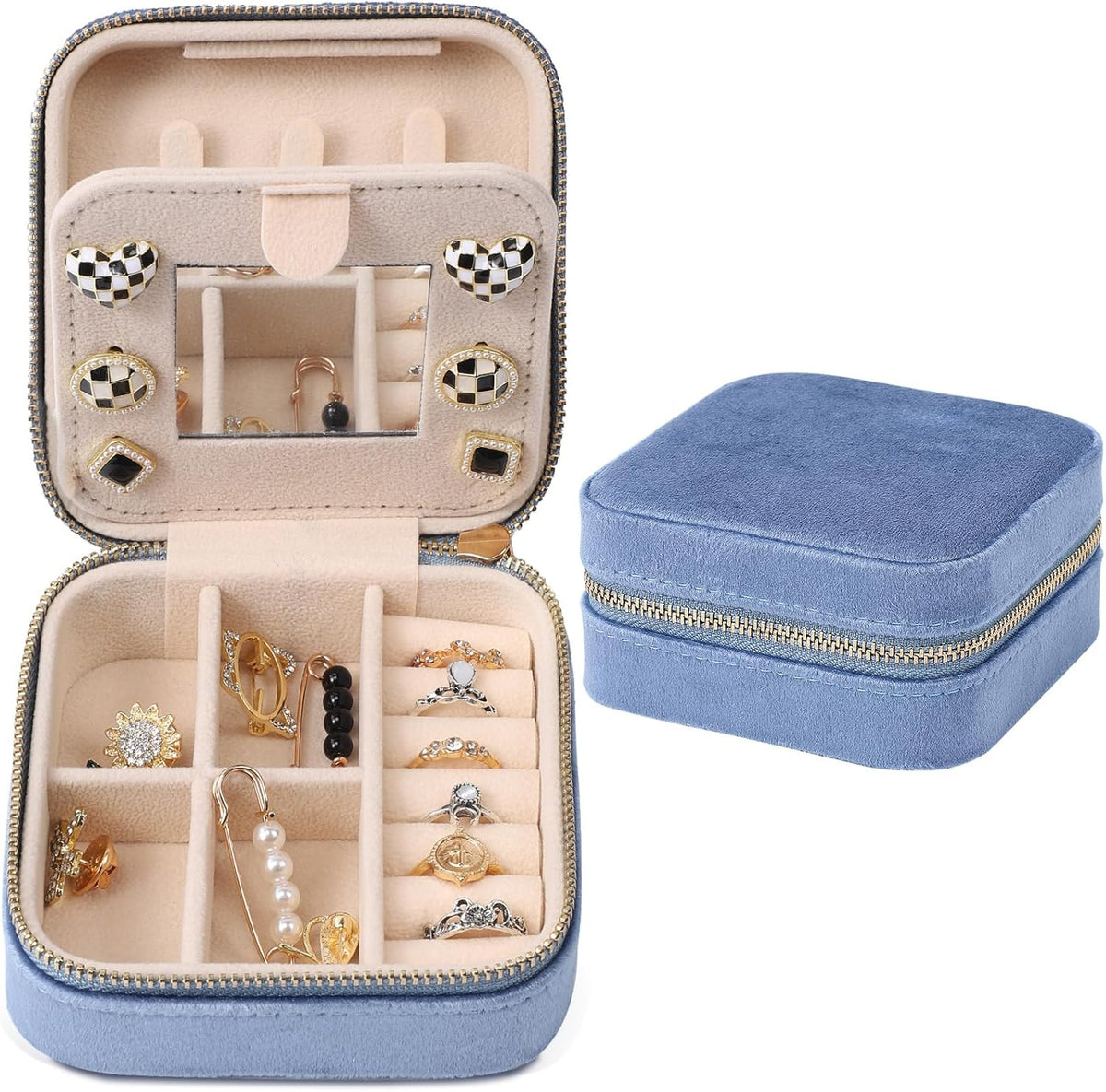 Velvet Travel Jewelry Box, Mini Travel Jewelry Case, Small Portable Travel Jewelry Organizer for Women Girls (Green)