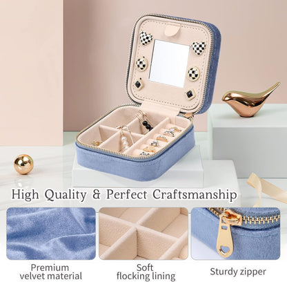 Velvet Travel Jewelry Box, Mini Travel Jewelry Case, Small Portable Travel Jewelry Organizer for Women Girls (Green)