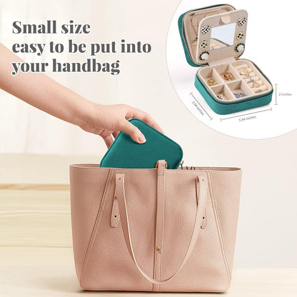 Velvet Travel Jewelry Box, Mini Travel Jewelry Case, Small Portable Travel Jewelry Organizer for Women Girls (Green)