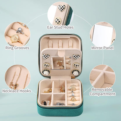 Velvet Travel Jewelry Box, Mini Travel Jewelry Case, Small Portable Travel Jewelry Organizer for Women Girls (Green)
