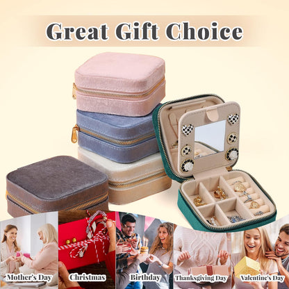 Velvet Travel Jewelry Box, Mini Travel Jewelry Case, Small Portable Travel Jewelry Organizer for Women Girls (Green)